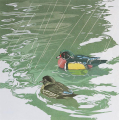 Sherrie York, <em>Shower with a Friend (3/10)</em>, 2013, Reduction linocut on Awagmai kozo paper
