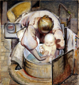 Elanor Colburn, <em>Bathing Baby</em>, oil on canvas, 36" x 33"