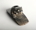 Beaver effigy pipe, stone, bone, pearl, carved, GM 6124.1140