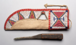 Knife and Sheath; Lakota (Sioux), 19th century; Glass beads, trade cloth, sinew,
metal and wood; GM 84.2176