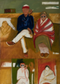 T. C. Cannon (1946–1978, Caddo/Kiowa), <em>Mama and Papa Have the Going Home Shiprock Blues</em>, 1966. Acrylic and oil on canvas. Institute of American Indian Arts, Museum of Contemporary Native Arts, Santa Fe, New Mexico. <br />© 2018 Estate of T. C. Cannon. Photo by Addison Doty.