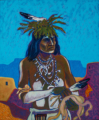 T. C. Cannon (1946–1978, Caddo/Kiowa), <em>Small Catcher</em>, 1973–78. Oil on canvas. Collection of Gil Waldman and Christy Vezolles. <br />© 2018 Estate of T. C. Cannon. Courtesy of the Heard Museum, Phoenix, Arizona. Photo by Craig Smith.