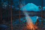 Michael Scott,<i>Ghost Owls, Mt. Rainier Campfire</i> oil on canvas