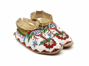 Moccasins with Beaded Floral Design, Native American; Blackfeet