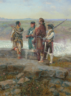 Lewis and Clark with Sacajawea at the Great Falls of the Missouri 1804 / Olaf Carl Seltzer